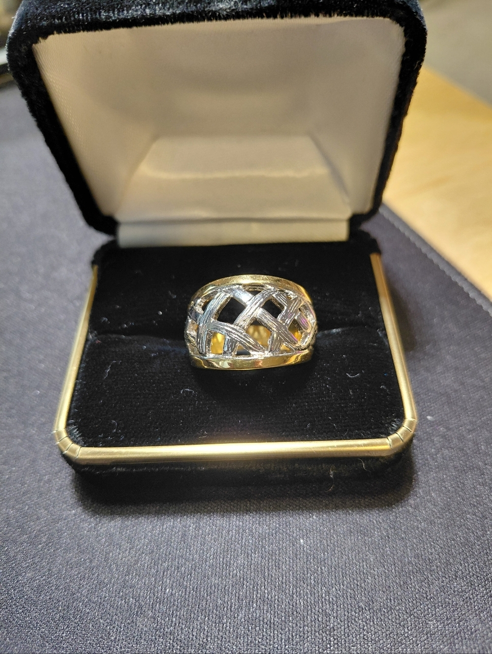 Gold and Silver Lattice Dome Ring - Women's Fashion Jewelry. Size 8.
